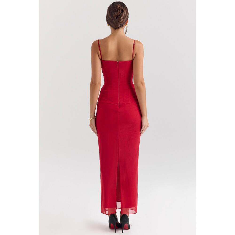 House of CB Nalini Holly Red Mesh Corset Maxi Dress - Picture 3 of 3